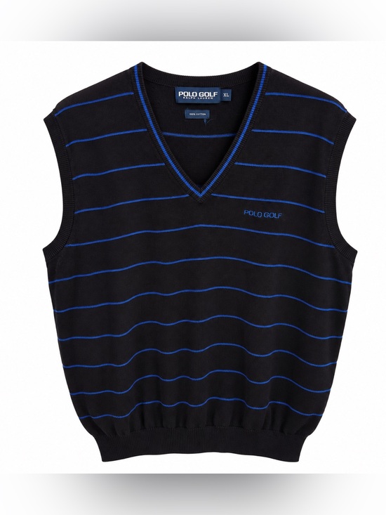 Polo Ralph Lauren Other - Polo Golf Ralph Lauren Men’s XL Black Blue Stripe Cotton V-Neck Sweater Vest